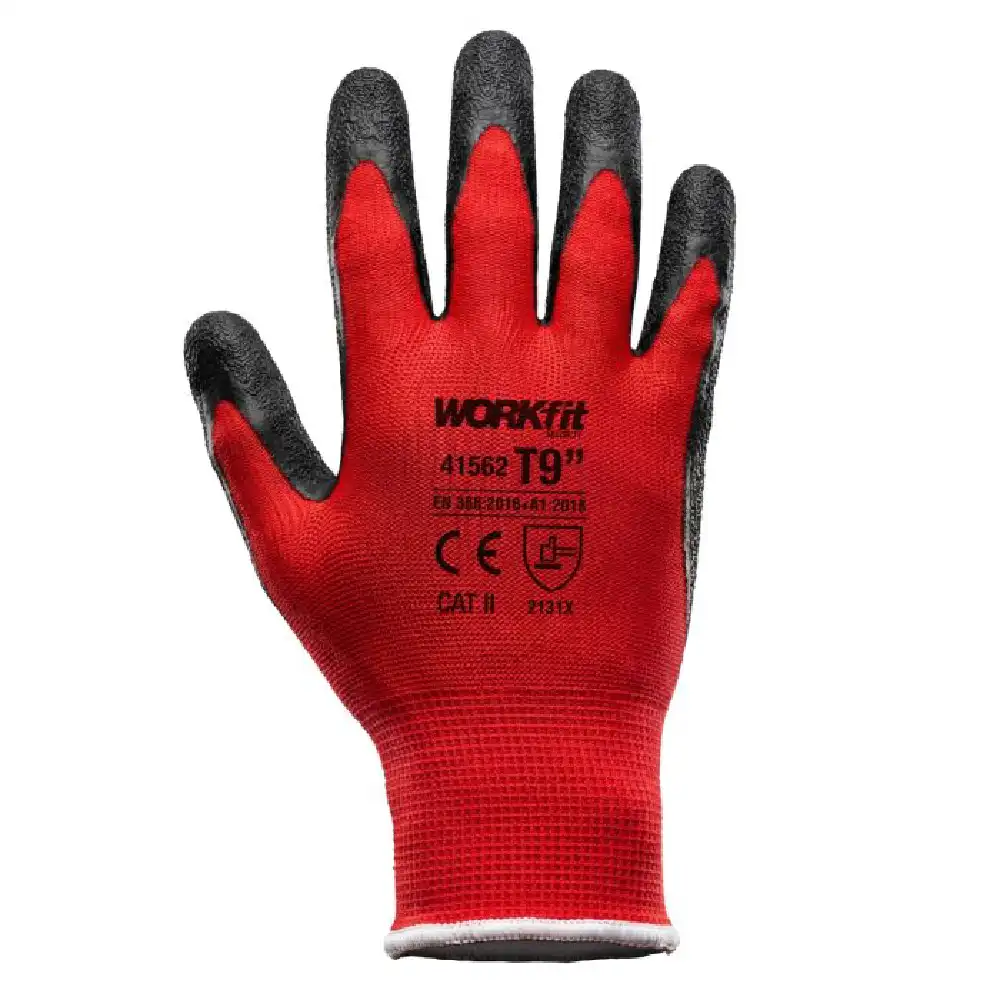 GUANTE LÁTEX POLIÉSTER WORKFIT ROJO/NEGRO · Alfa Dyser