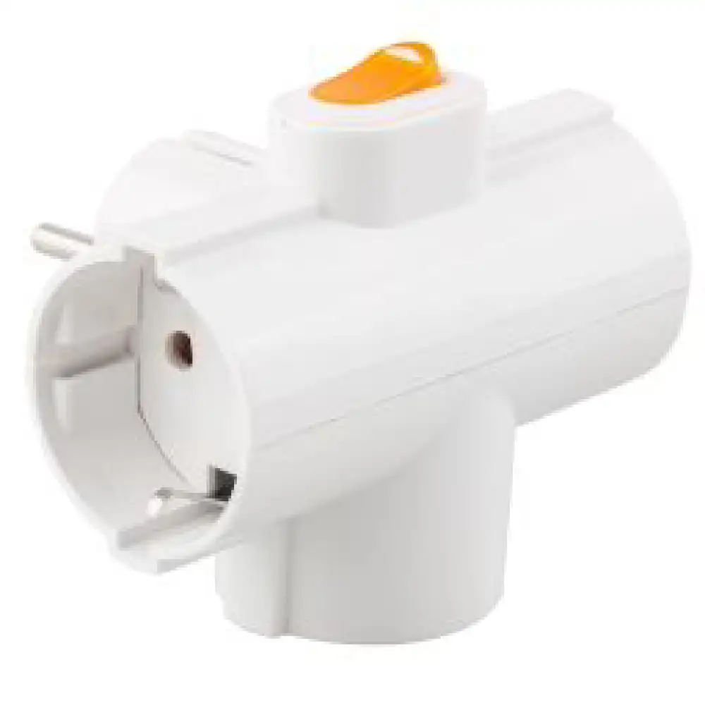 ADAPTADOR 3 TOMAS ONLEX BLANCO 4,8MM INTERRUPTOR RETRÁCTIL · Alfa Dyser
